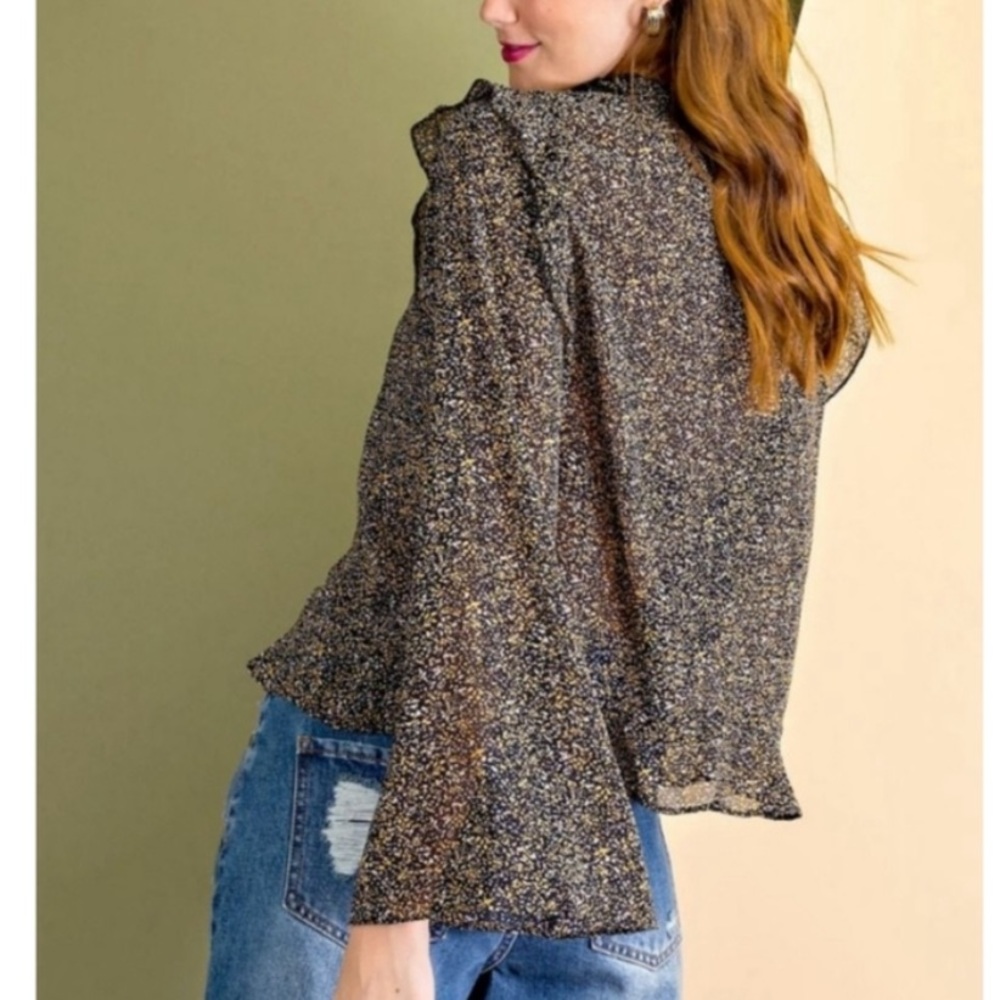 🌸NWT Easel Ruffled Printed Chiffon Blouse. Tie Neck Closure. 1 SM 1 M 1 LG - Picture 7 of 12